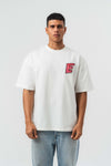 Yes Art ve Nakış Detaylı Beyaz Premium Oversize Baskılı T-Shirt