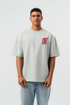 Yes Art ve Nakış Detaylı Gri Premium Oversize Baskılı T-Shirt