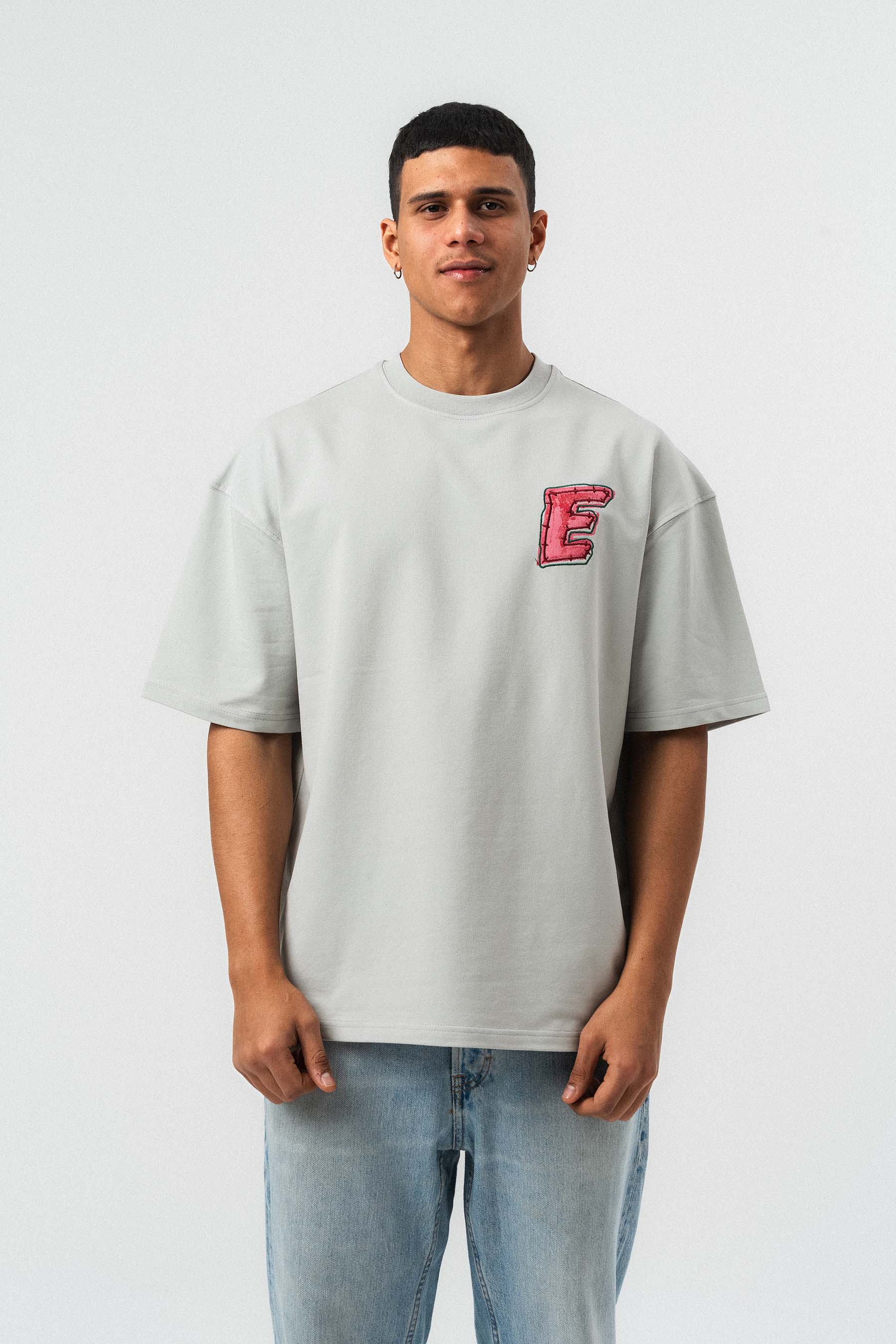 Yes Art ve Nakış Detaylı Gri Premium Oversize Baskılı T-Shirt