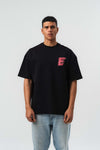 Yes Art ve Nakış Detaylı Siyah Premium Oversize Baskılı T-Shirt