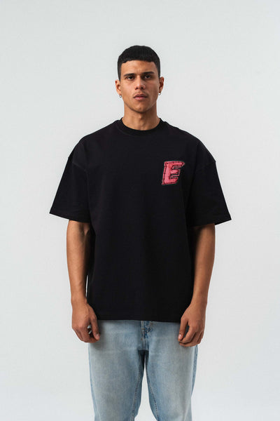 Yes Art ve Nakış Detaylı Siyah Premium Oversize Baskılı T-Shirt