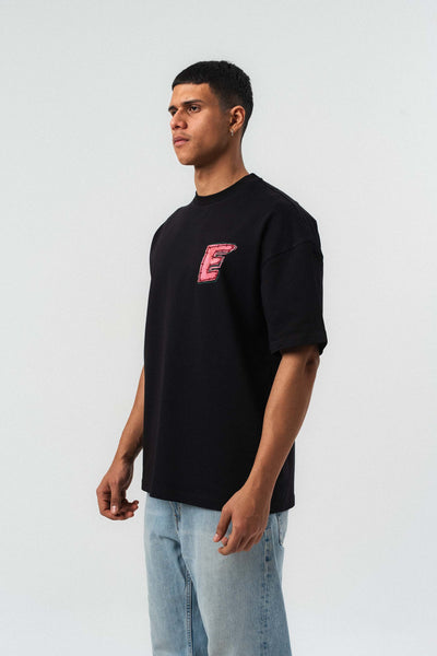 Yes Art ve Nakış Detaylı Siyah Premium Oversize Baskılı T-Shirt