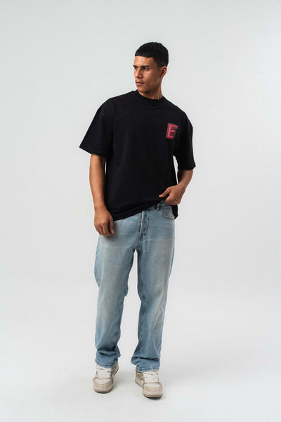 Yes Art ve Nakış Detaylı Siyah Premium Oversize Baskılı T-Shirt