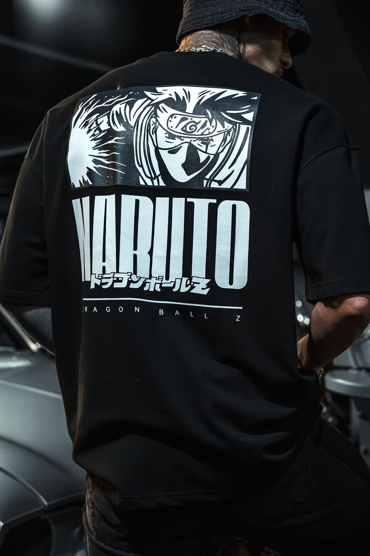 Naruto Baskılı Oversize Siyah T-Shirt