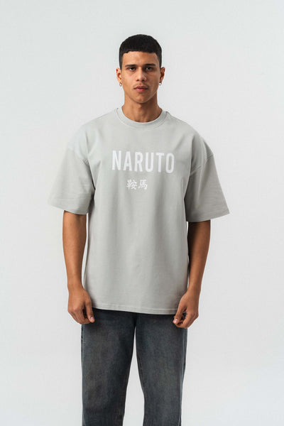 Naruto Baskılı Gri Oversize Baskılı T-Shirt
