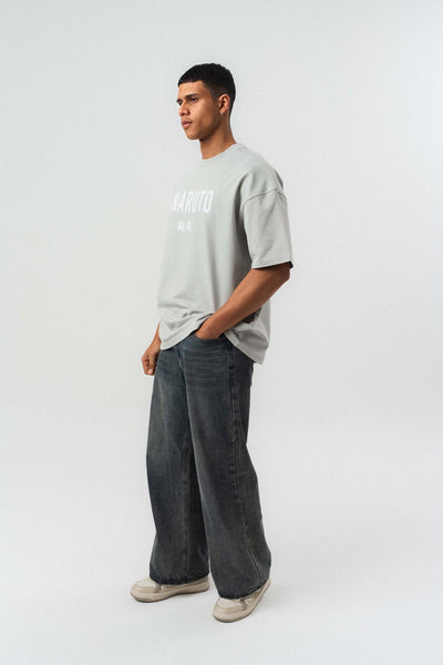 Naruto Baskılı Gri Oversize Baskılı T-Shirt