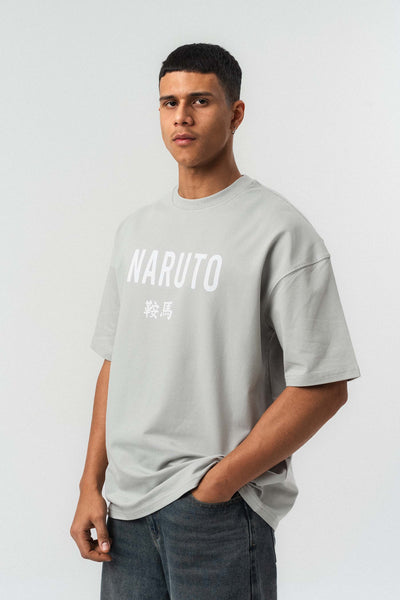 Naruto Baskılı Gri Oversize Baskılı T-Shirt
