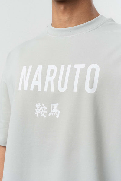 Naruto Baskılı Gri Oversize Baskılı T-Shirt
