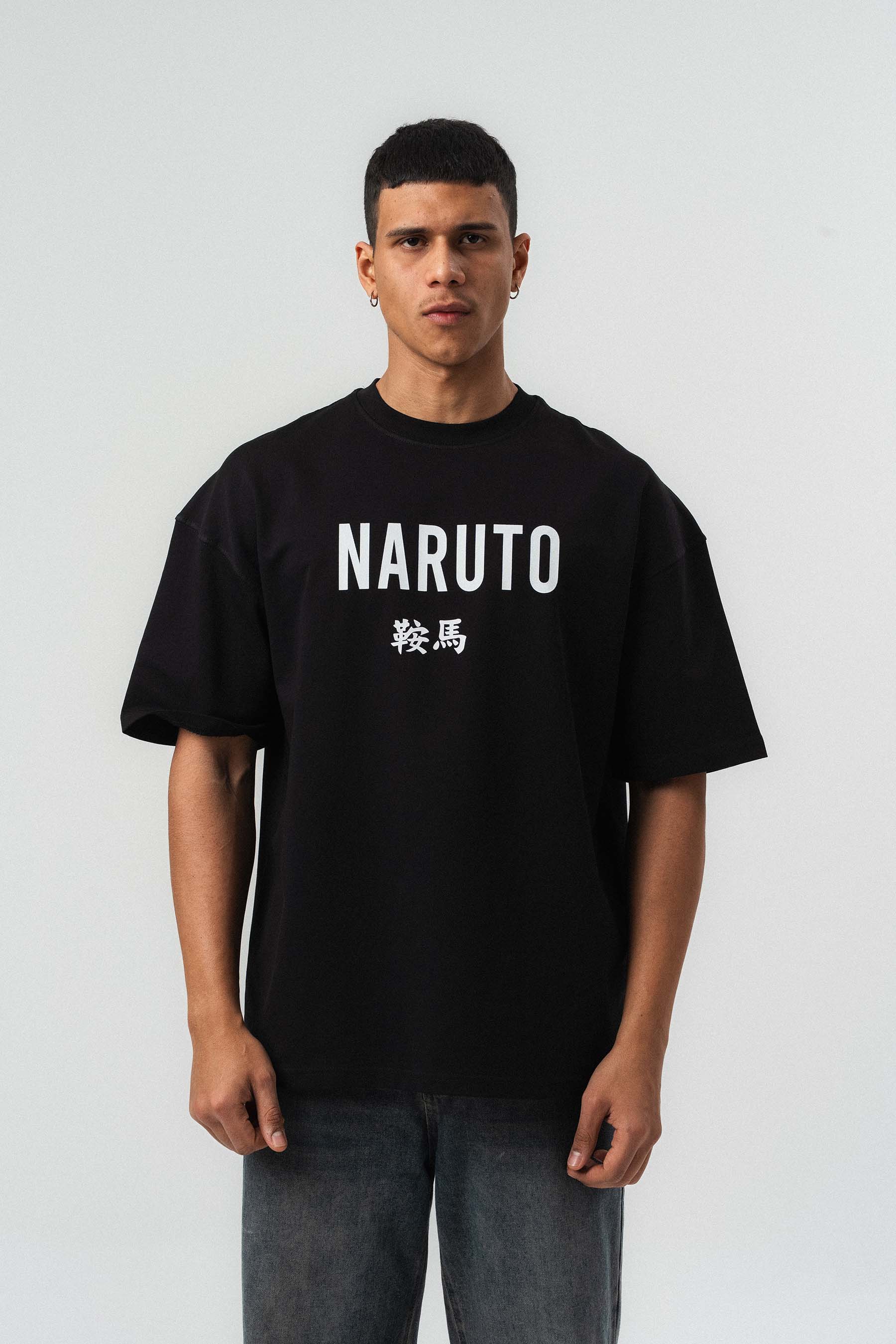 Naruto Baskılı Siyah Oversize Baskılı T-Shirt