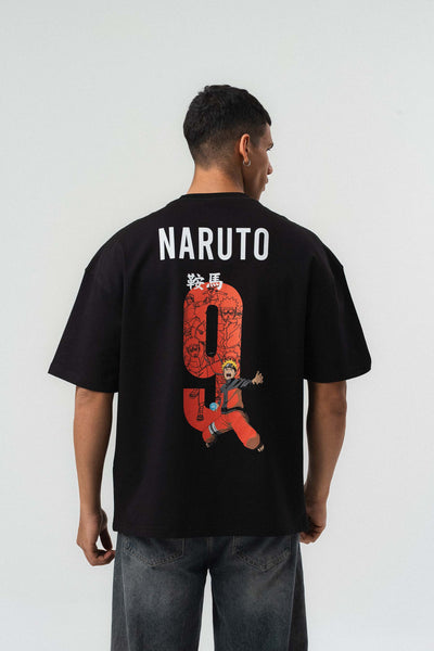 Naruto Baskılı Siyah Oversize Baskılı T-Shirt