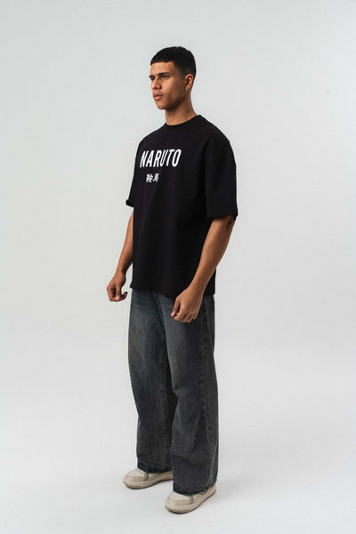 Naruto Baskılı Siyah Oversize Baskılı T-Shirt