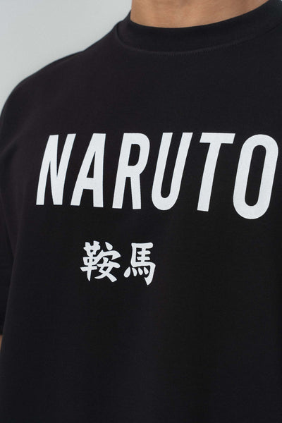 Naruto Baskılı Siyah Oversize Baskılı T-Shirt