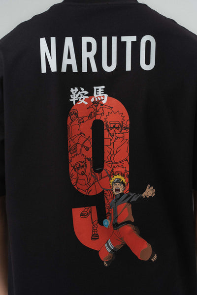 Naruto Baskılı Siyah Oversize Baskılı T-Shirt