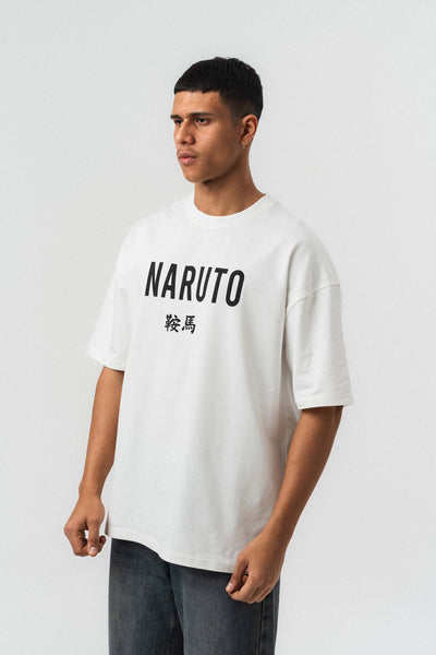 Naruto Baskılı Beyaz Oversize Baskılı T-Shirt