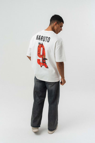 Naruto Baskılı Beyaz Oversize Baskılı T-Shirt