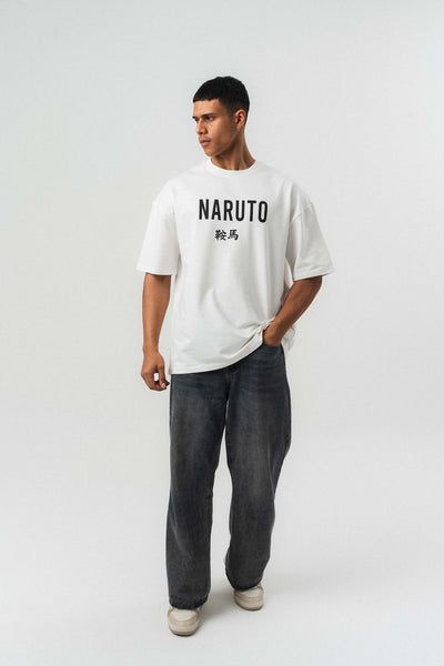 Naruto Baskılı Beyaz Oversize Baskılı T-Shirt