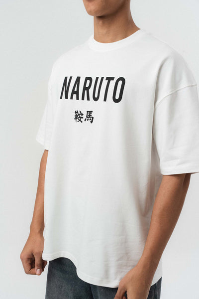 Naruto Baskılı Beyaz Oversize Baskılı T-Shirt