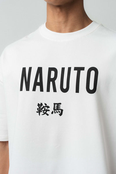 Naruto Baskılı Beyaz Oversize Baskılı T-Shirt