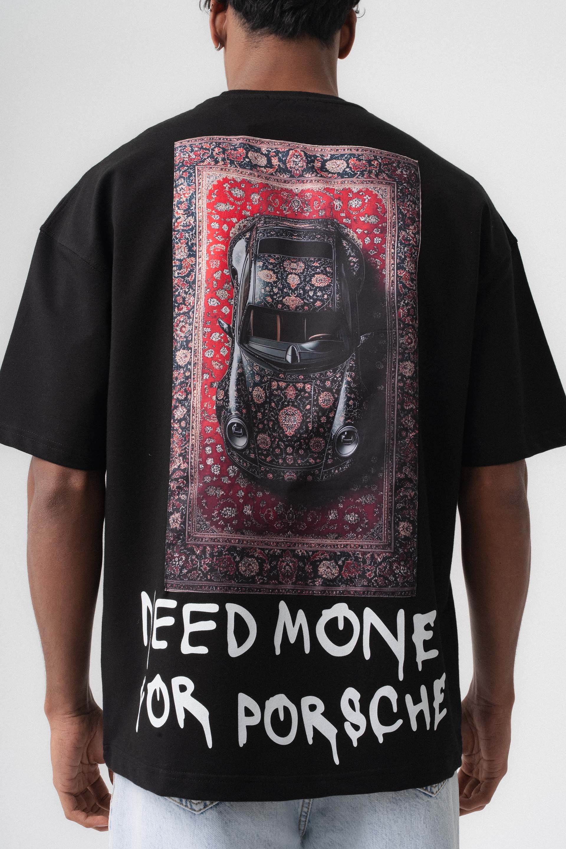 Need Money For Porsche Siyah Oversize Baskılı T-Shirt