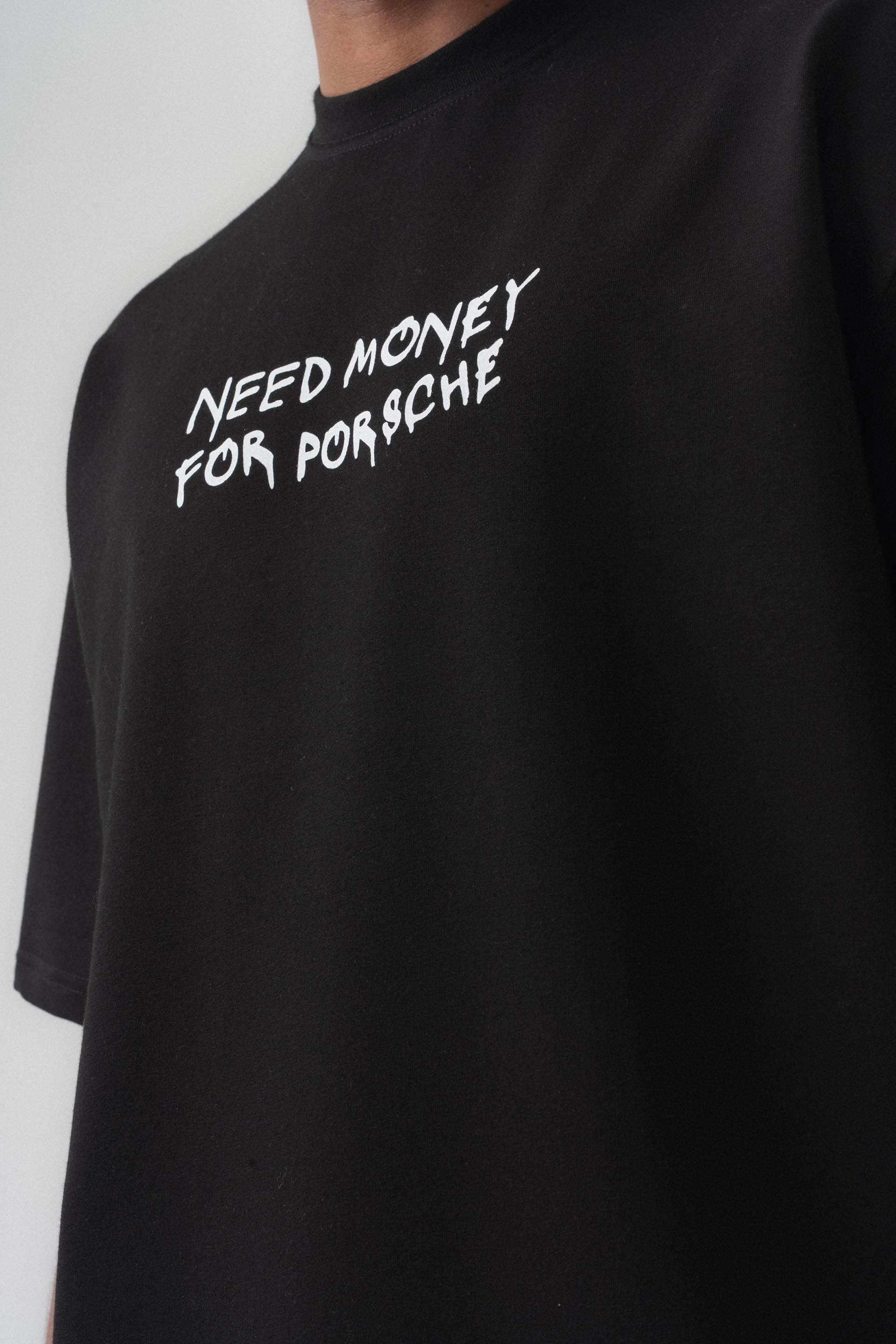 Need Money For Porsche Siyah Oversize Baskılı T-Shirt