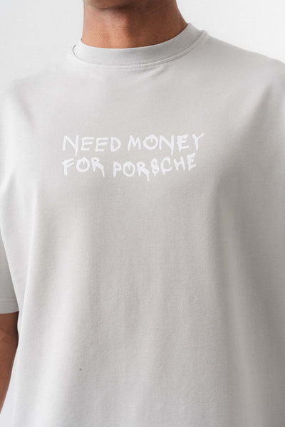 Need Money For Porsche Gri Oversize Baskılı T-Shirt