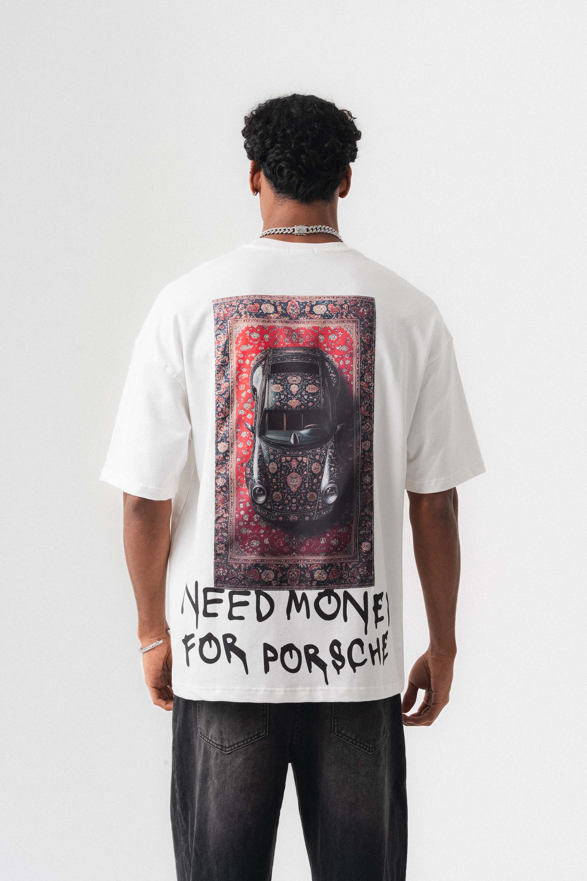 Need Money For Porsche Beyaz Oversize Baskılı T-Shirt