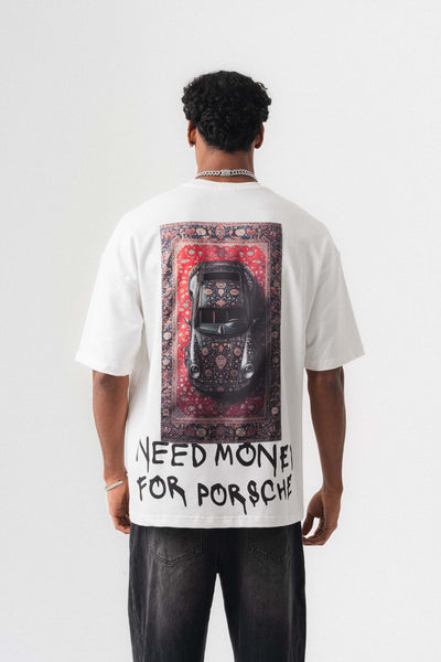 Need Money For Porsche Beyaz Oversize Baskılı T-Shirt