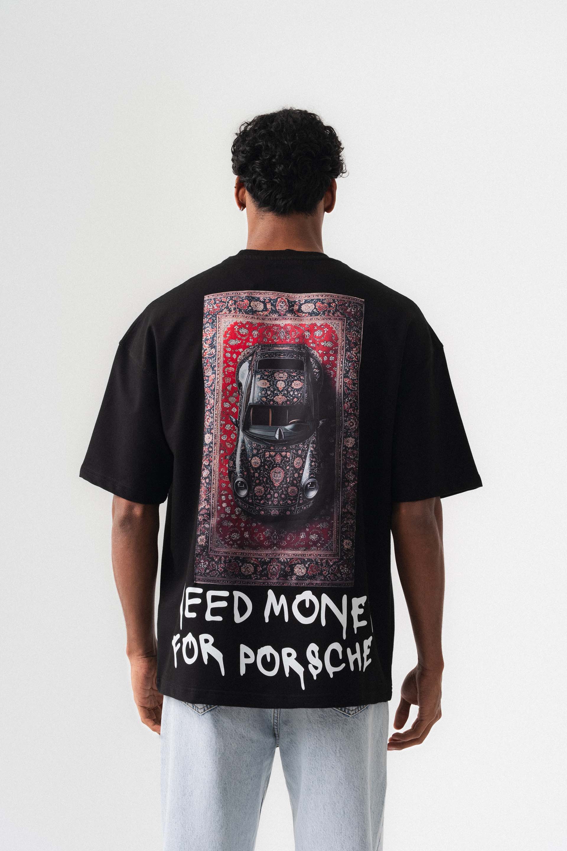 Need Money For Porsche Siyah Oversize Baskılı T-Shirt