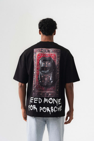 Need Money For Porsche Siyah Oversize Baskılı T-Shirt