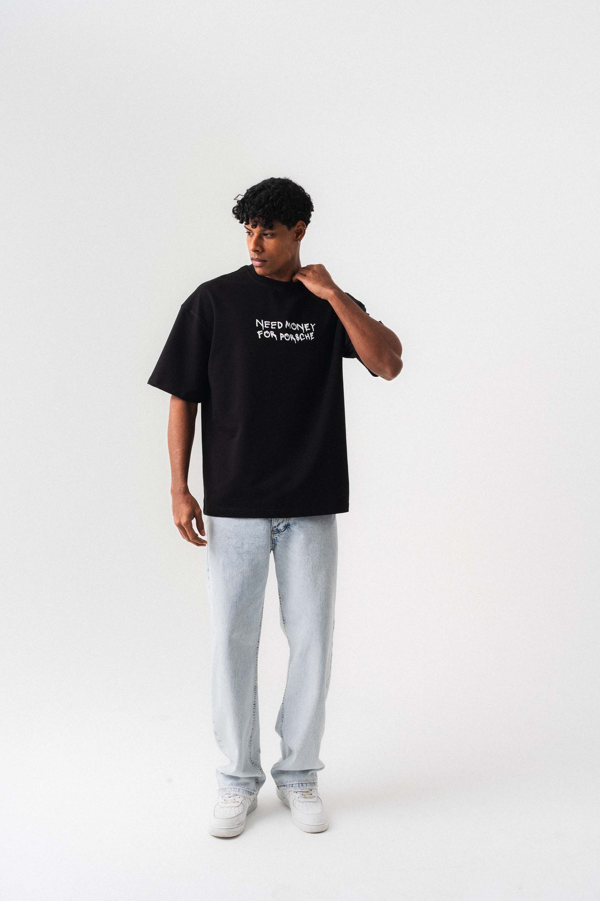 Need Money For Porsche Siyah Oversize Baskılı T-Shirt
