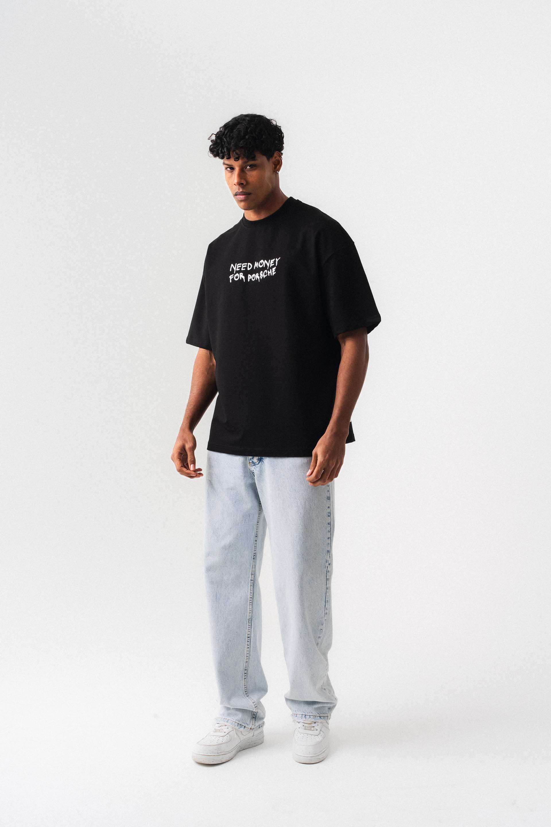 Need Money For Porsche Siyah Oversize Baskılı T-Shirt