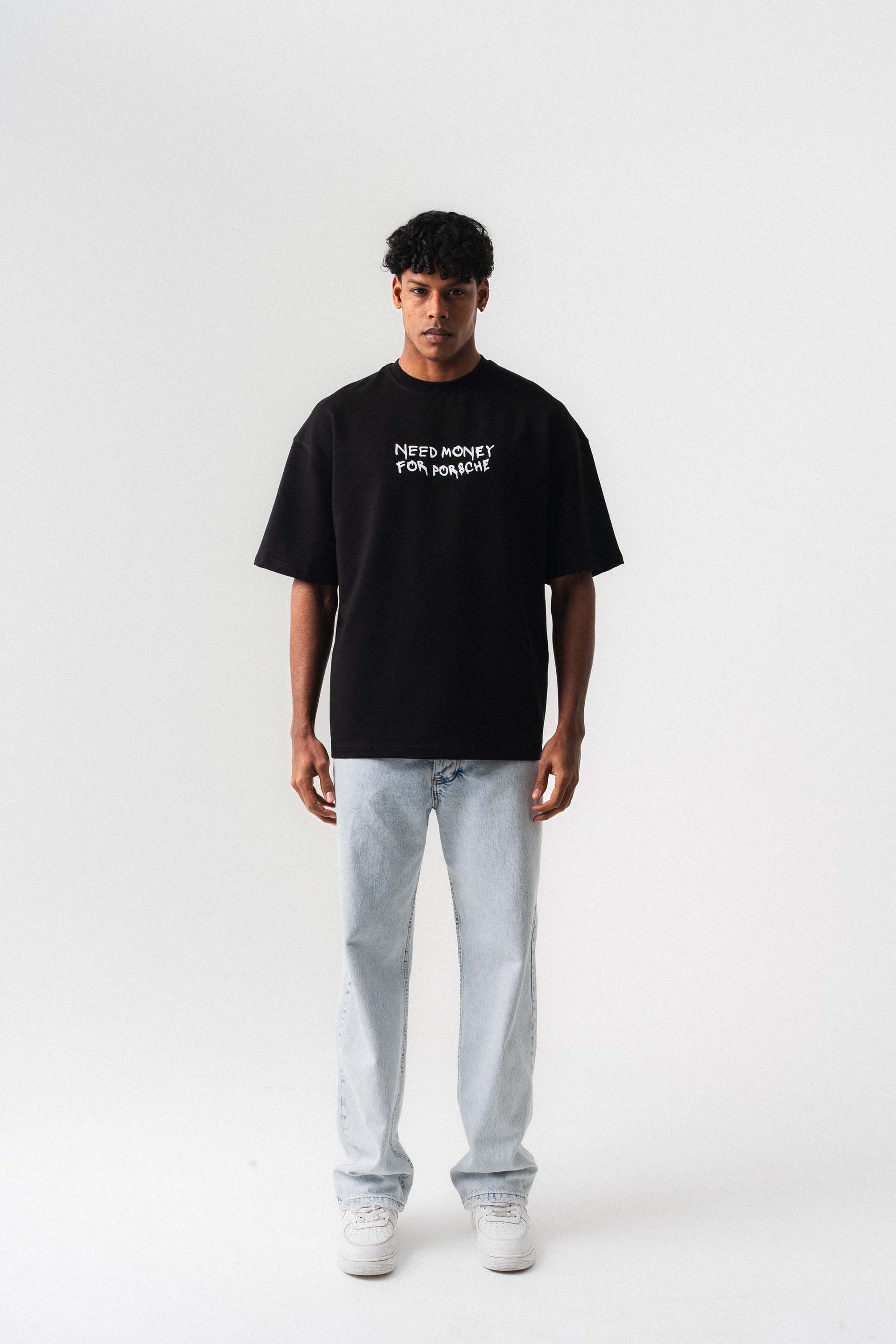 Need Money For Porsche Siyah Oversize Baskılı T-Shirt