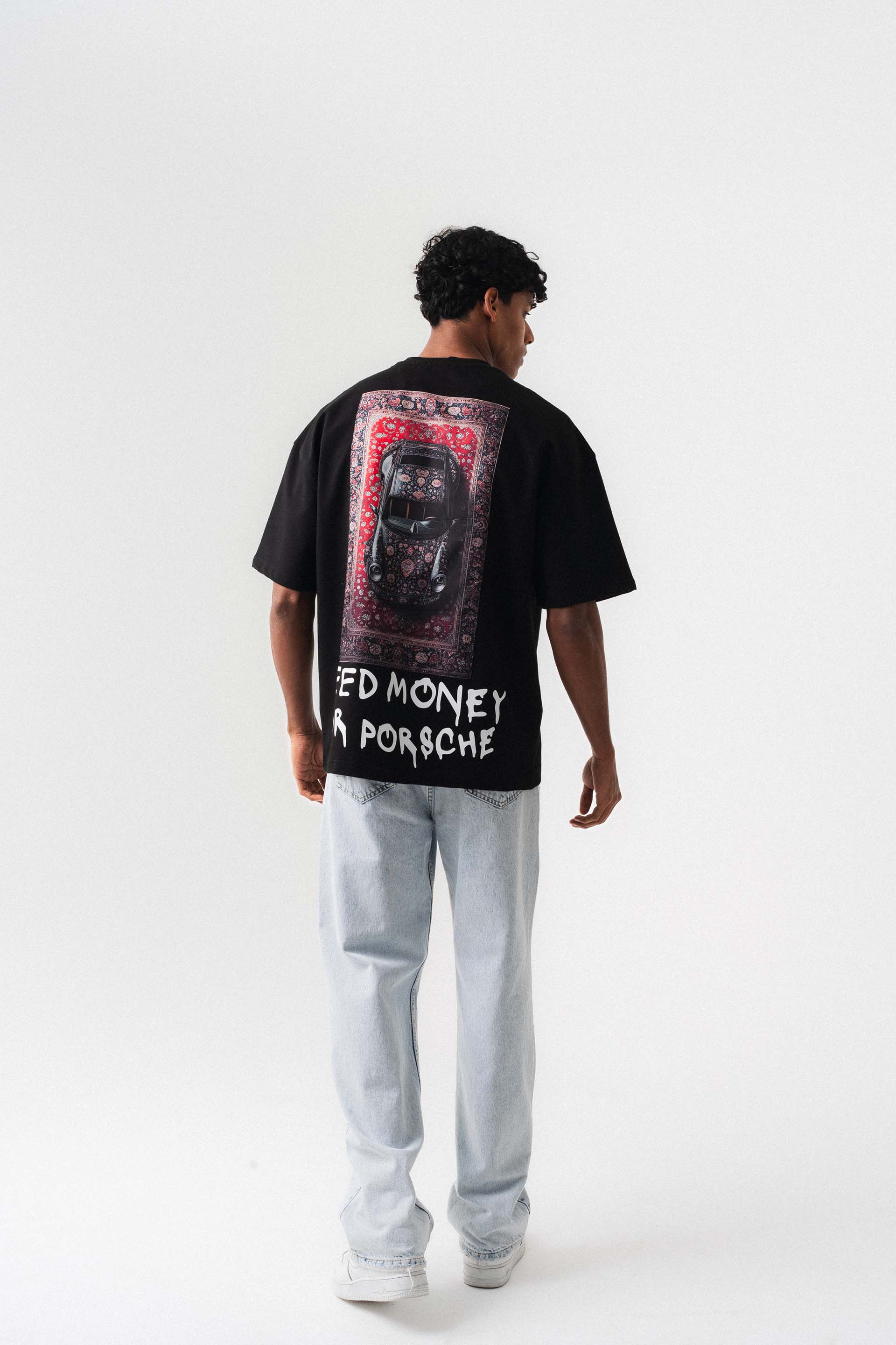 Need Money For Porsche Siyah Oversize Baskılı T-Shirt