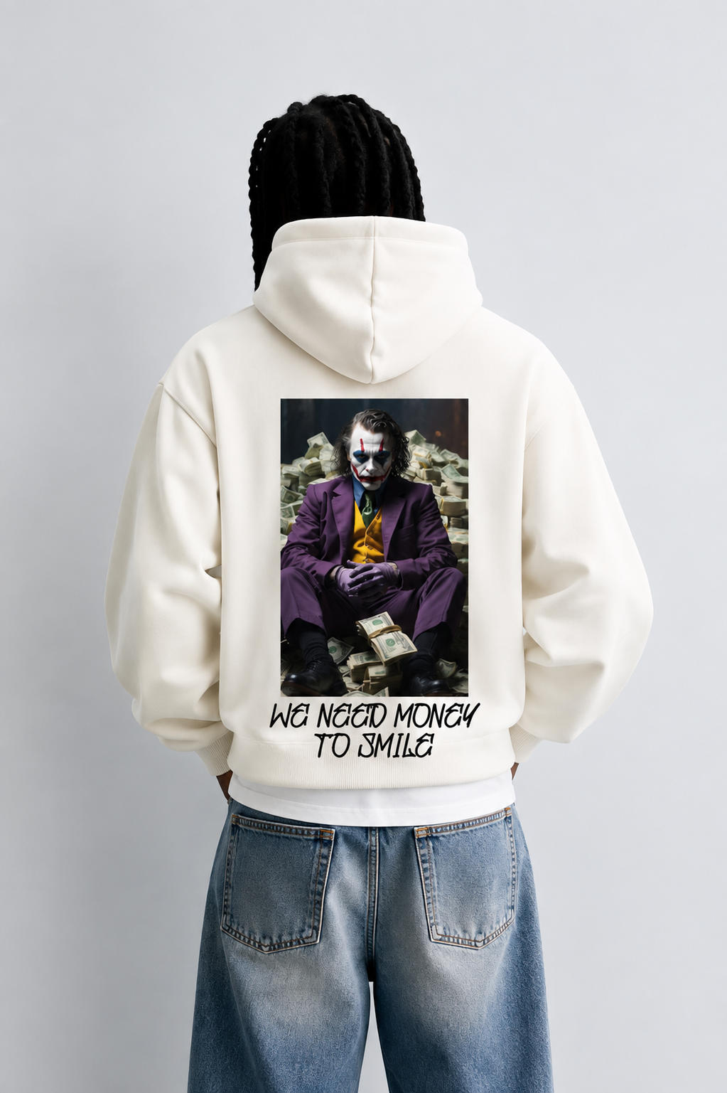 Need Money To Smile - Joker Beyaz Oversize Hoodie