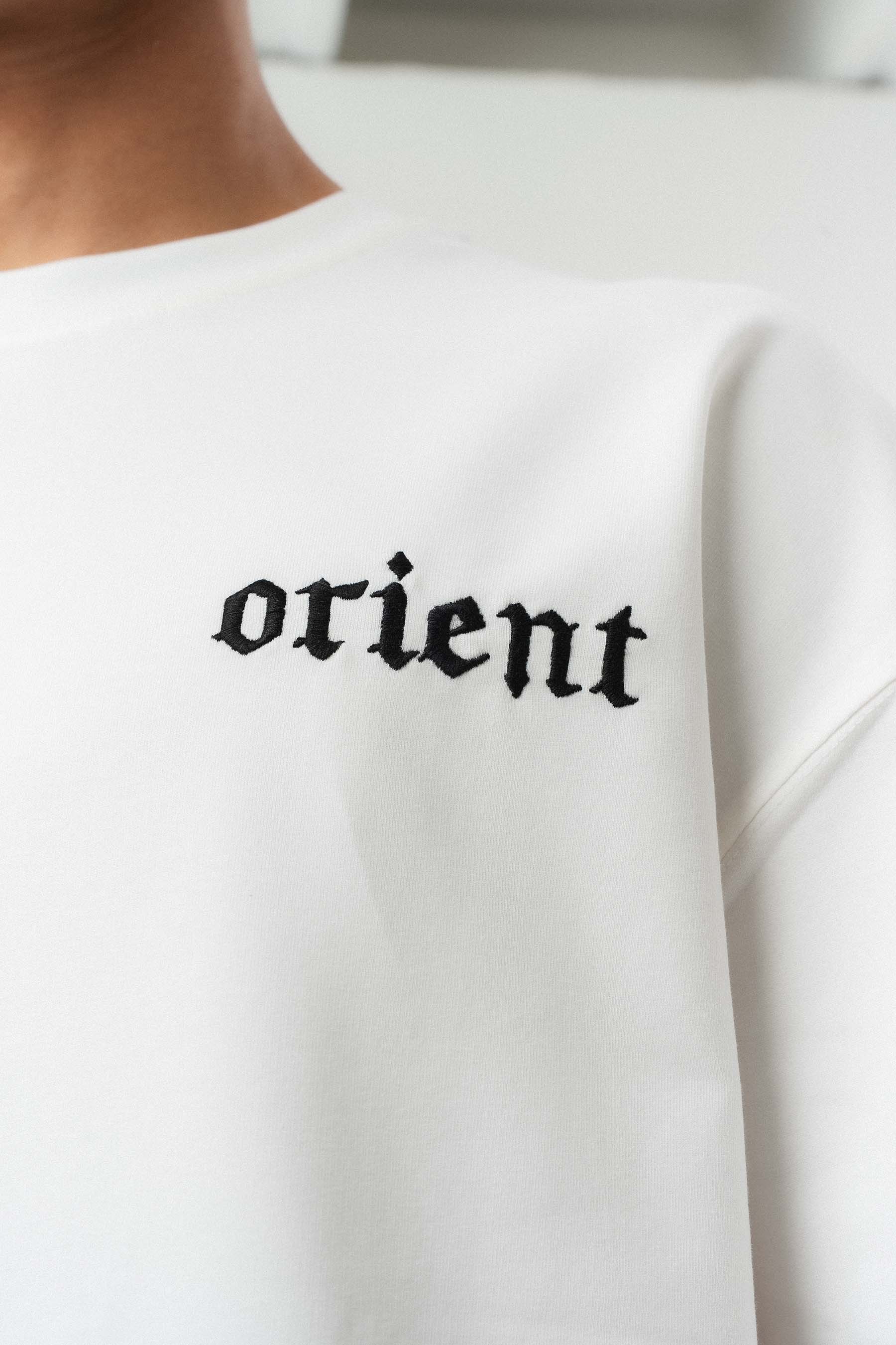 Orient Etnik Desen Nakış Detaylı Gri Oversize Baskılı T-Shirt