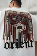 Orient Etnik Desen Nakış Detaylı Gri Oversize Baskılı T-Shirt