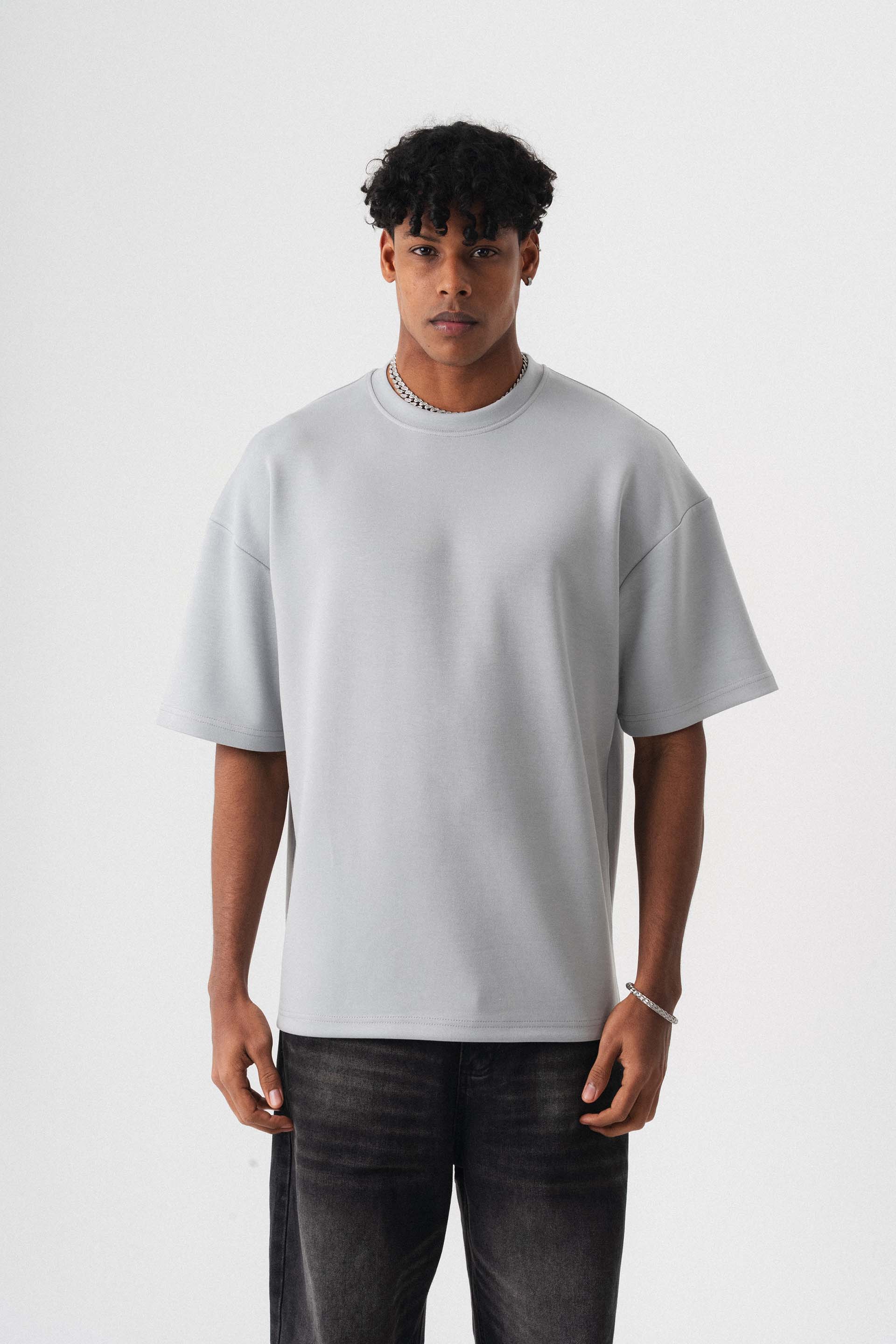 Oversize Basic Açık Gri T-Shirt