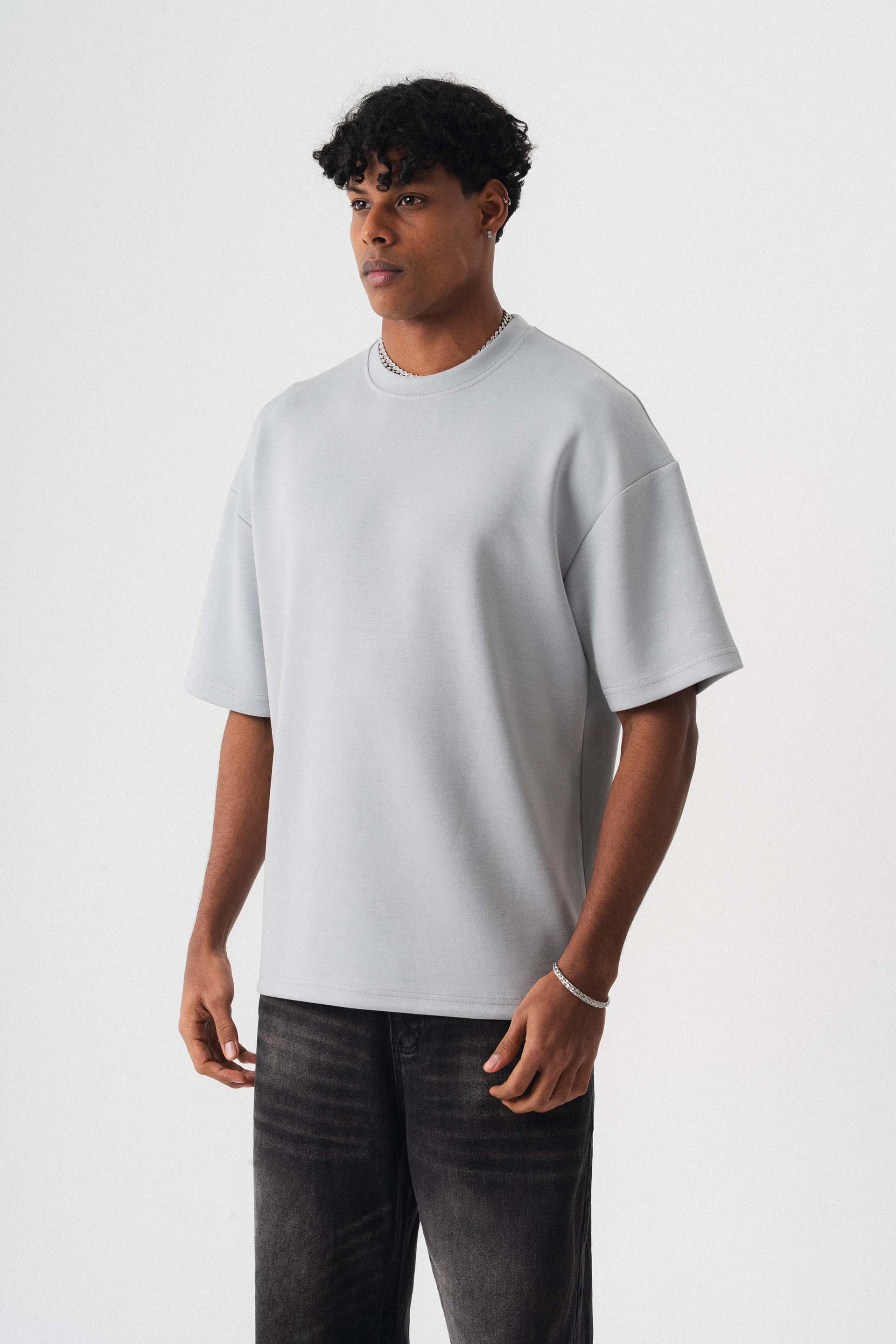 Oversize Basic Açık Gri T-Shirt
