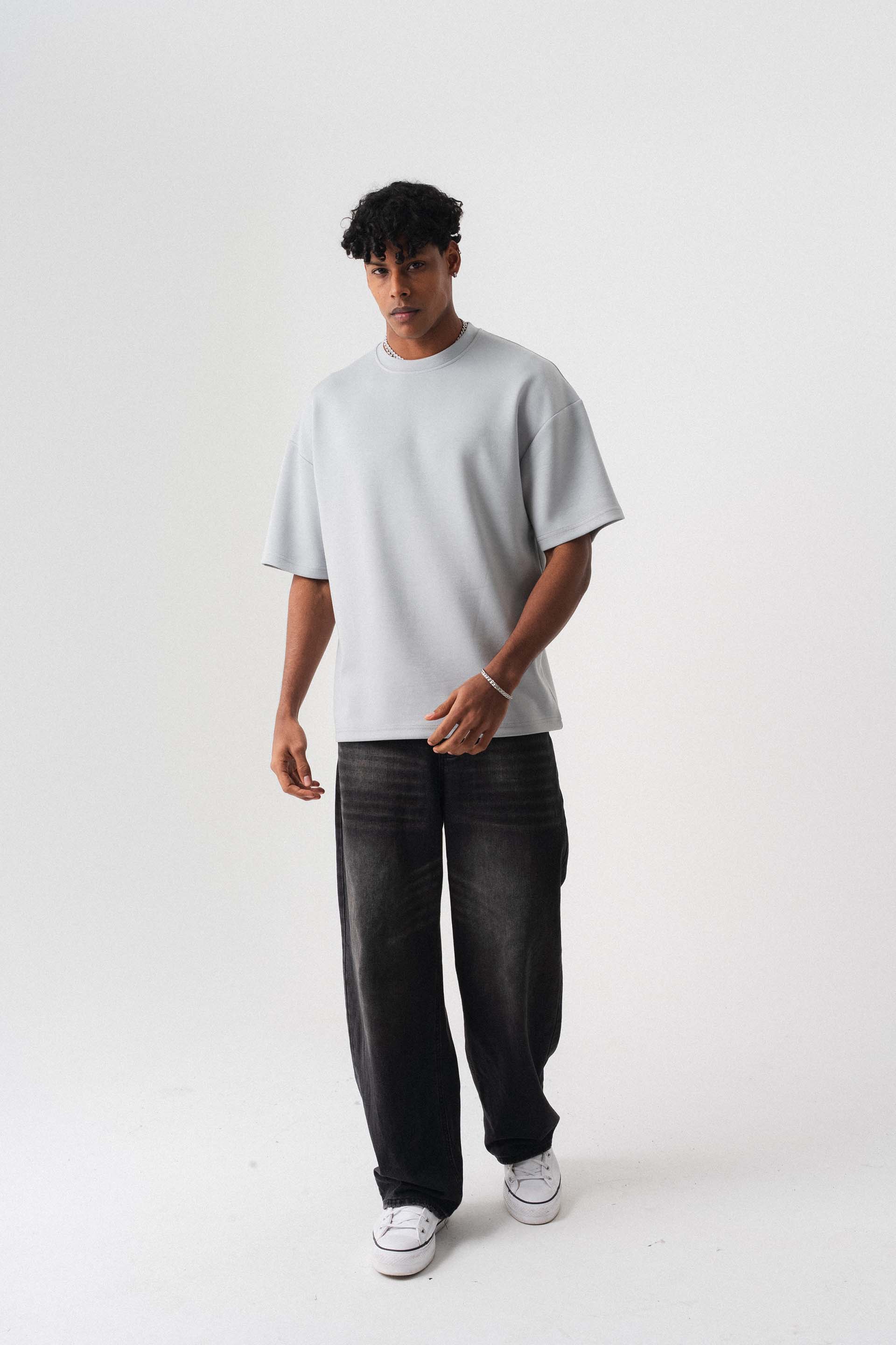 Oversize Basic Açık Gri T-Shirt