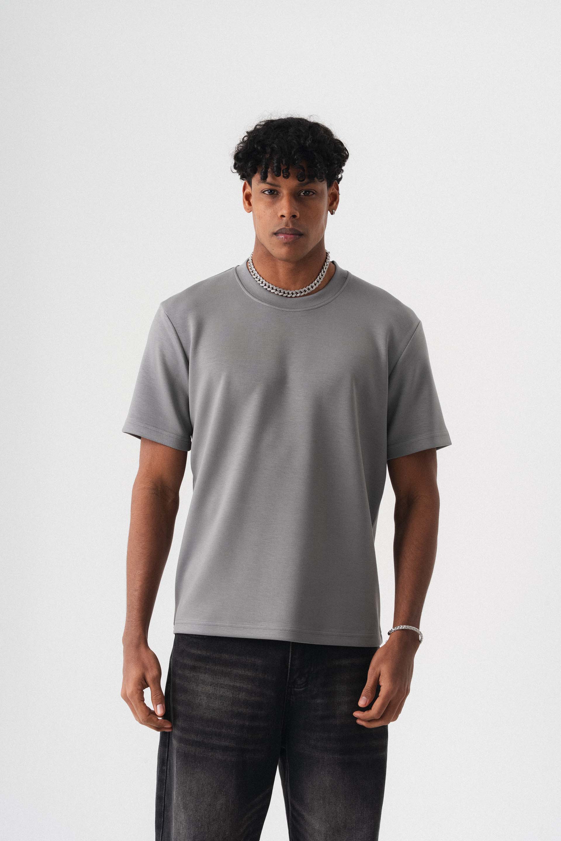 Oversize Basic Açık Gri T-Shirt