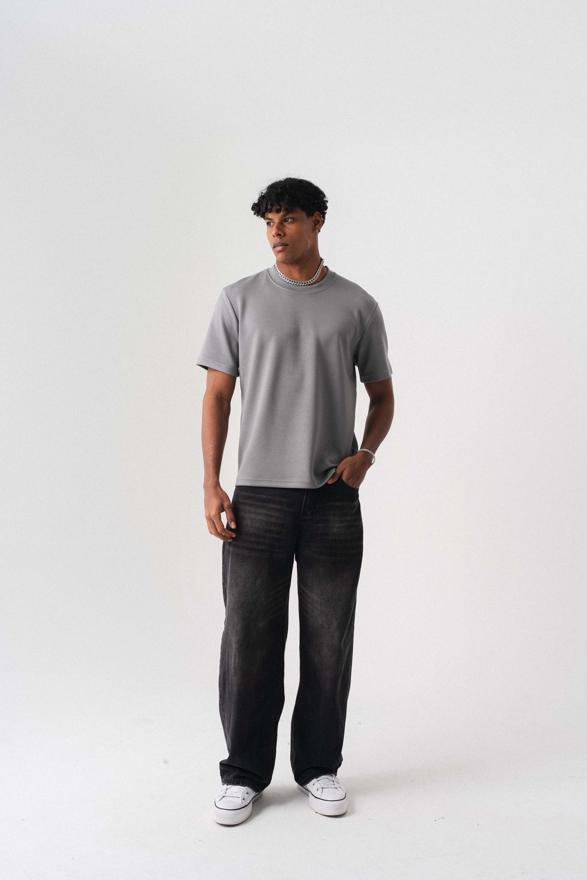 Oversize Basic Açık Gri T-Shirt