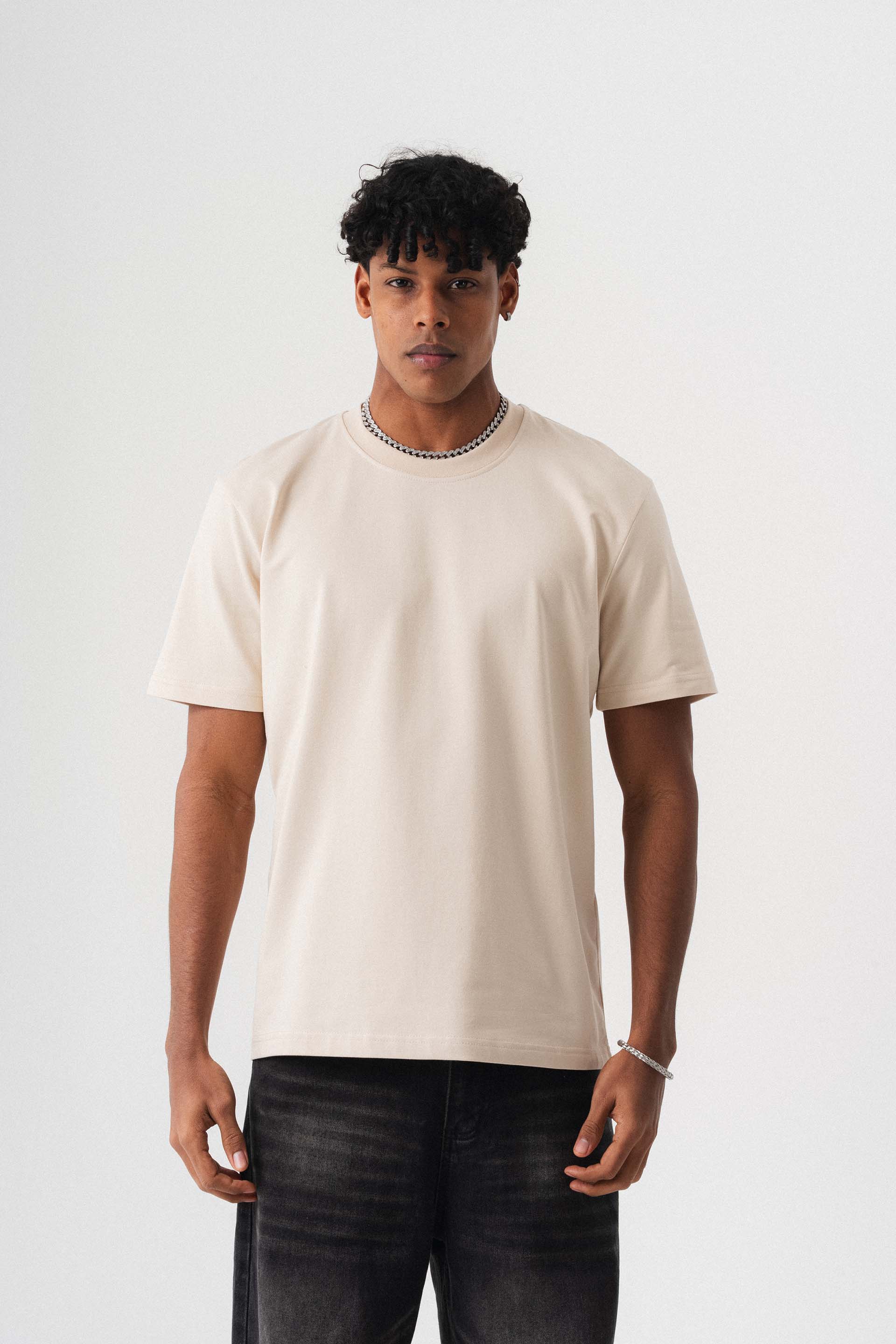 Oversize Basic Krem T-Shirt