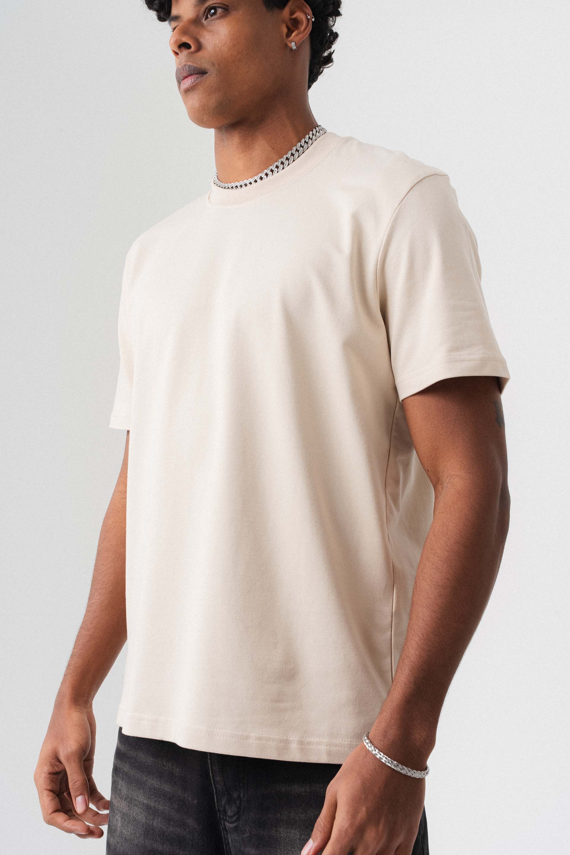 Oversize Basic Krem T-Shirt
