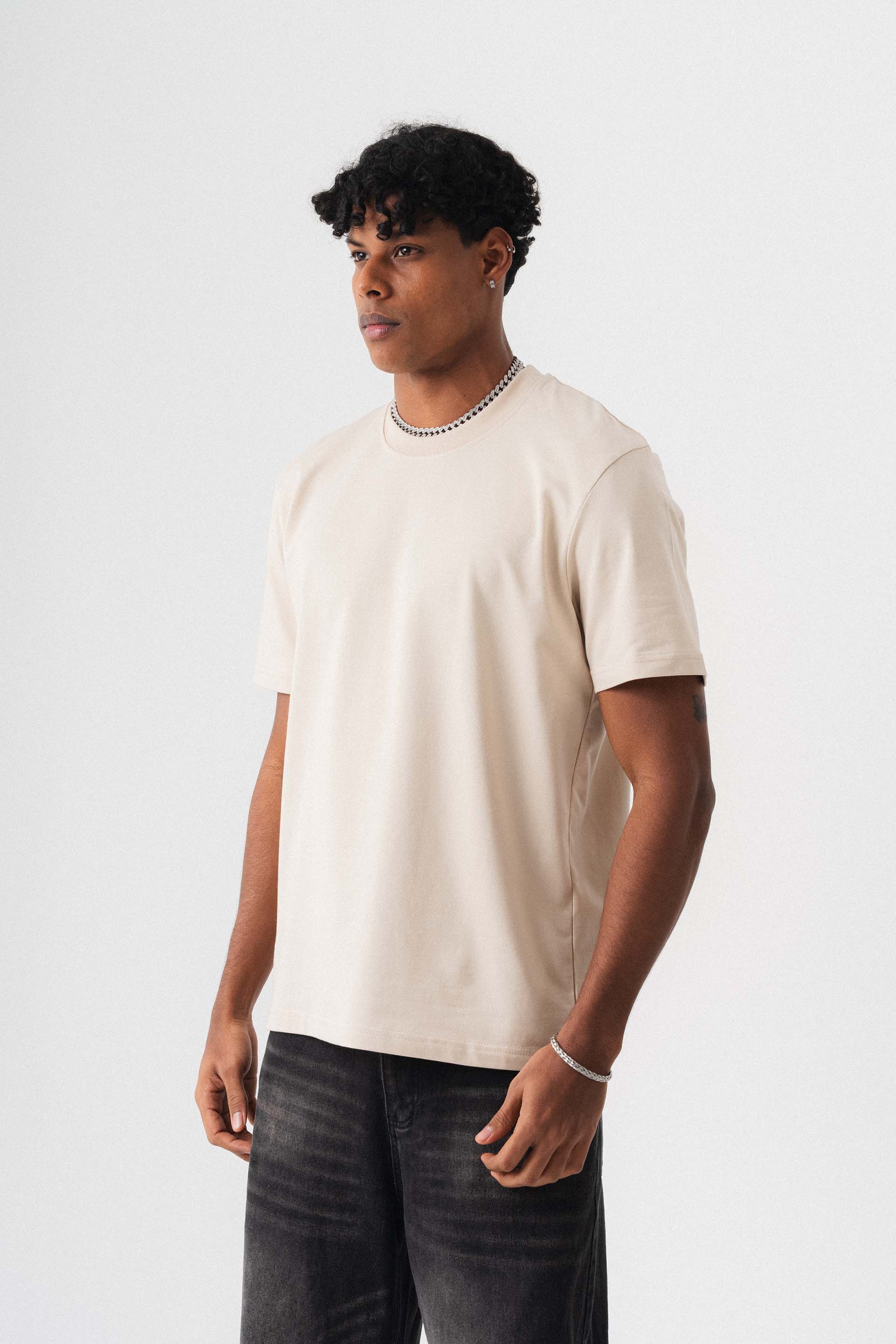 Oversize Basic Krem T-Shirt