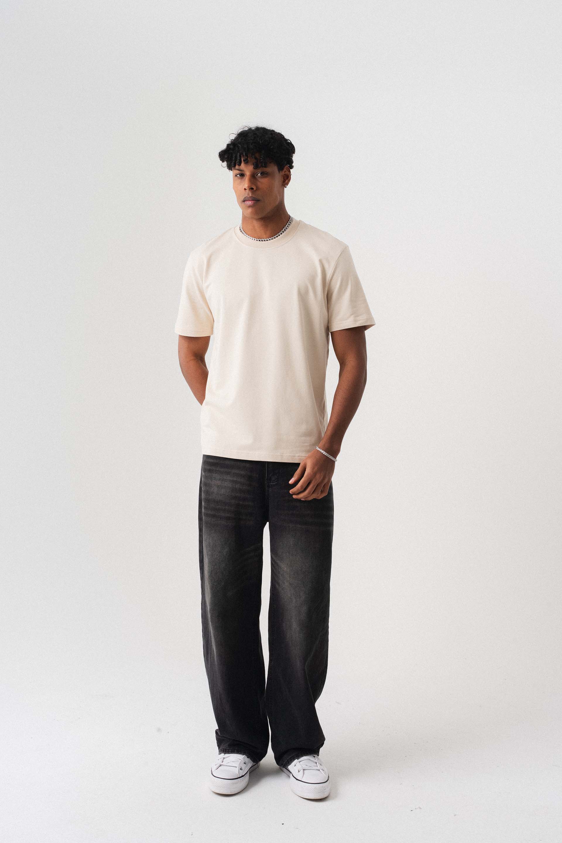 Oversize Basic Krem T-Shirt