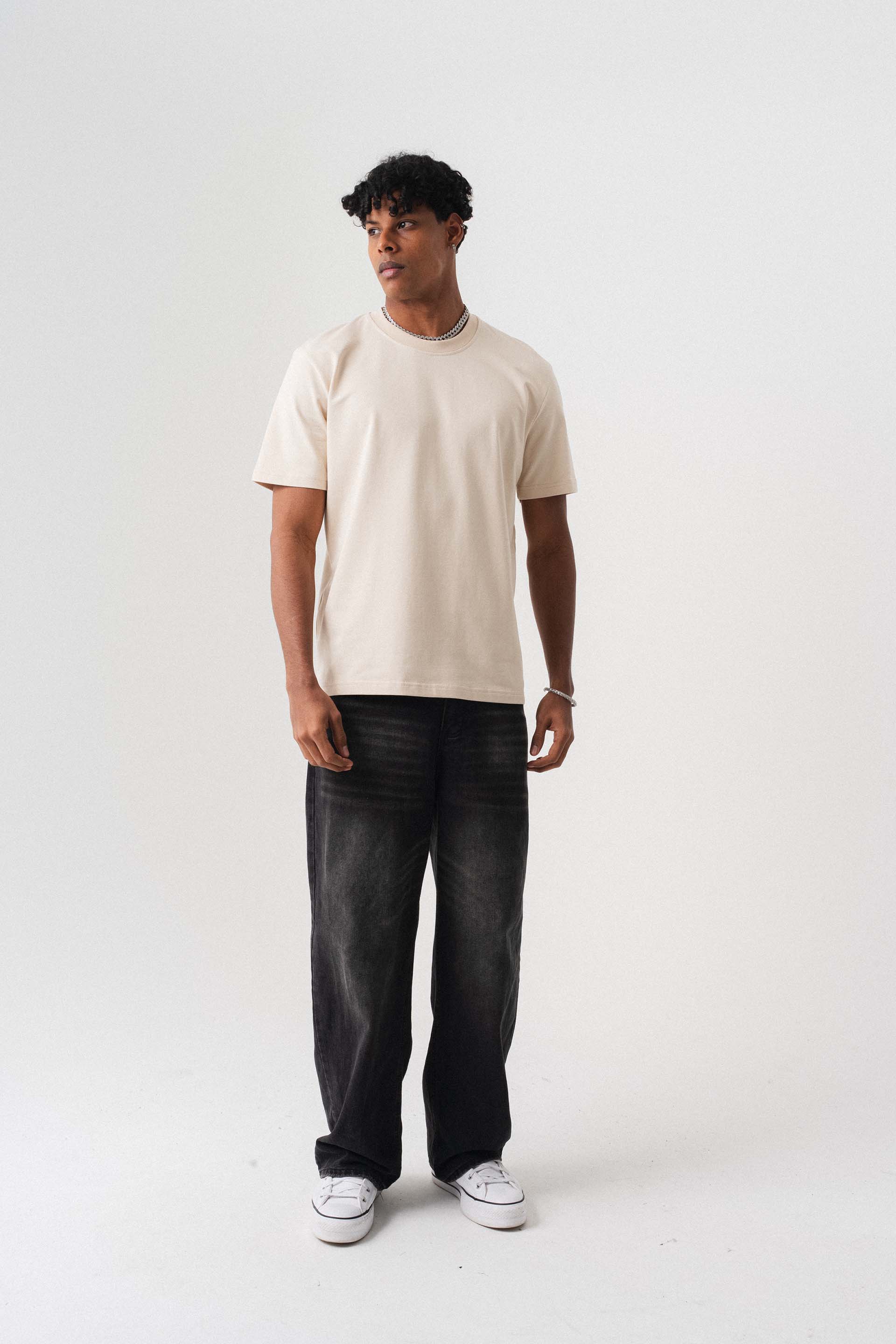 Oversize Basic Krem T-Shirt