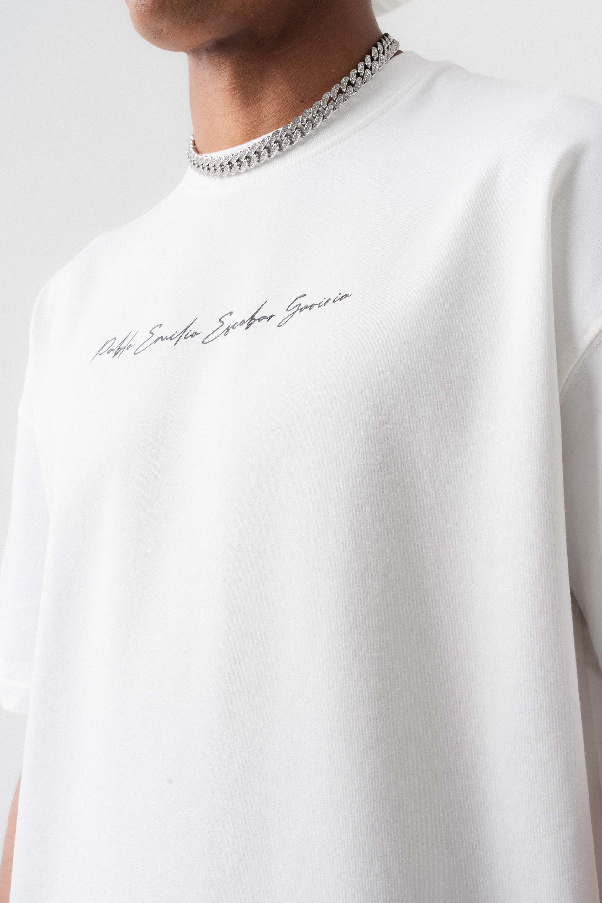 Pablo Emilio Escobar Beyaz Oversize Baskılı T-Shirt