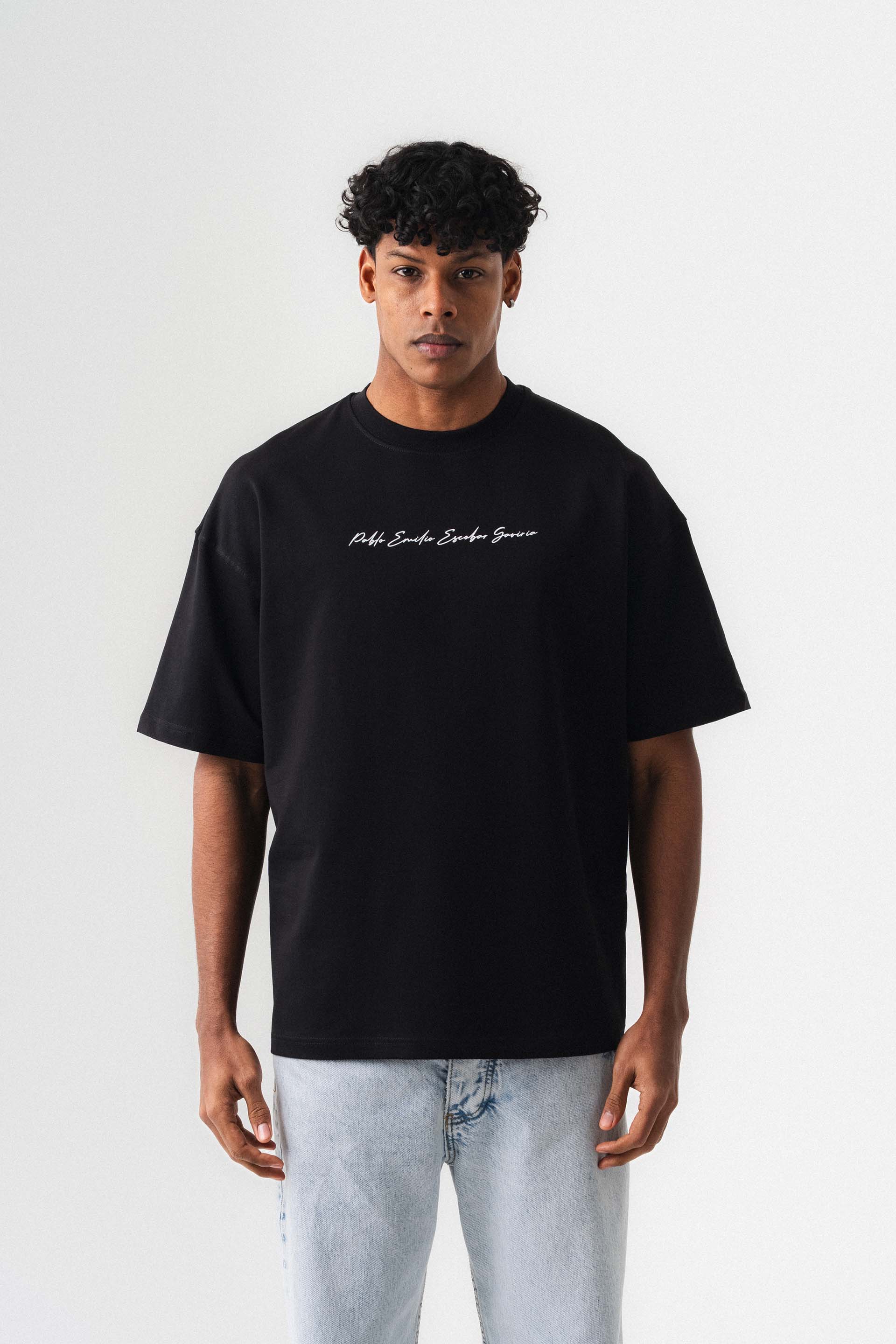Pablo Emilio Escobar Siyah Oversize Baskılı T-Shirt