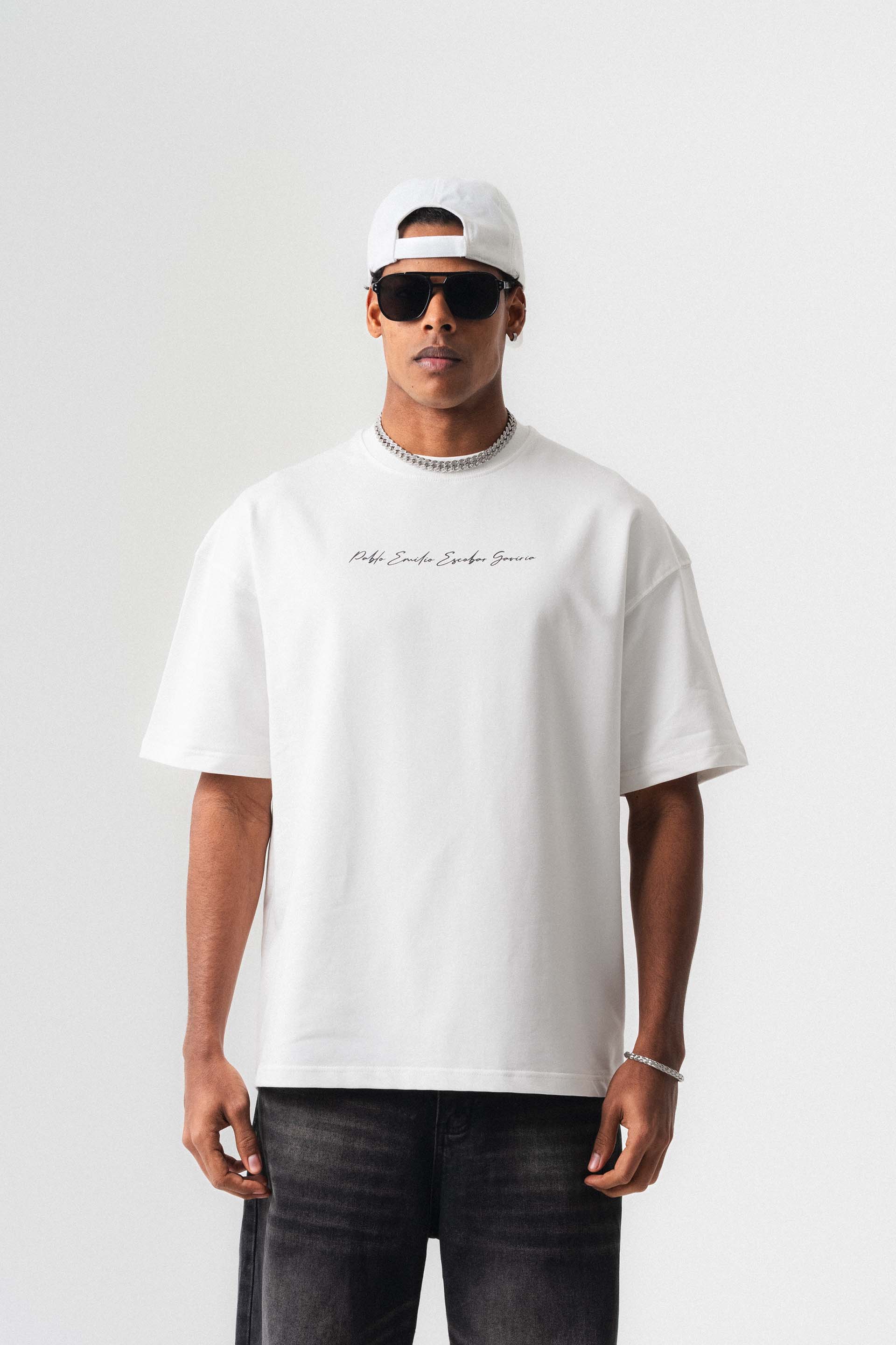 Pablo Emilio Escobar Beyaz Oversize Baskılı T-Shirt
