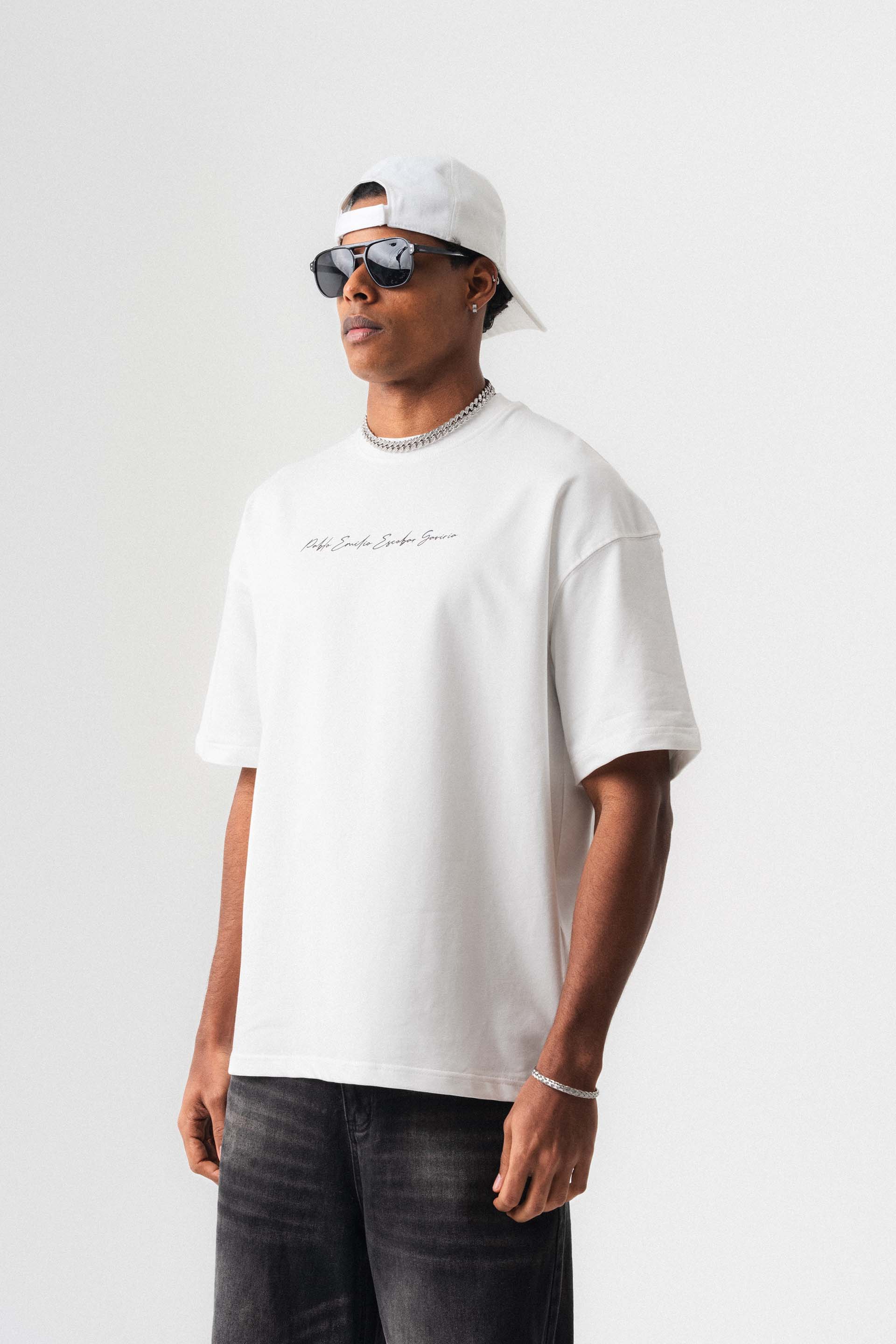 Pablo Emilio Escobar Beyaz Oversize Baskılı T-Shirt